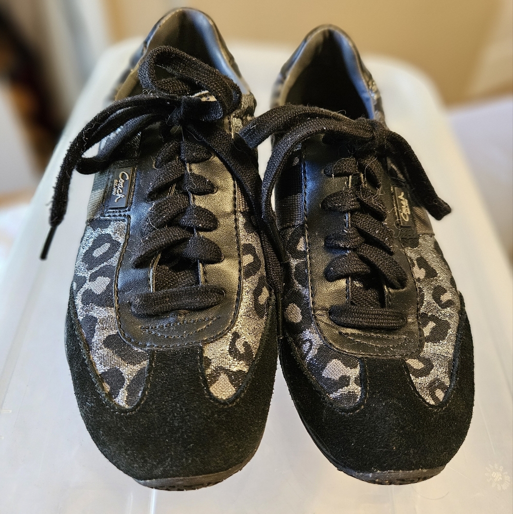 Coach Black and Gray Leopard Print Sneakers, Size 7